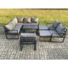 Fimous - 10 Seater Aluminium Outdoor Garden Furniture Set Patio Lounge Sofa with Oblong Coffee Table Chair 2 Big Footstools Dark Grey