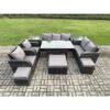 Fimous - 10 Seater Garden Rattan Furniture Dining Table Sofa Set Indoor Outdoor with 2 Reclining Chairs 2 Side Tables 3 Footstools Dark Grey Mixed