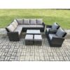 Fimous - 10 Seater High Back Outdoor Garden Furniture Set Rattan Corner Sofa Set With Rectangular Coffee Table 2 Small Footstools 2 Armchairs Dark