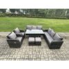 Fimous 10 Seater Lounge Rattan Sofa Set Outdoor Garden Furniture Oblong Rectangular Dining Table With Adjustable Chair 3 Seater Sofa 2 Small