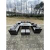 Fimous - 10 Seater Outdoor Lounge Rattan Sofa Set Garden Furniture Gas Firepit Set Dining Table With Chair Coffee Table Stools Dark Grey Mixed