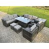 Fimous - 10 Seater Outdoor Rattan Garden Furniture Adjustable Rising Lifting Side Tables Small Footstools Dark Grey Mixed