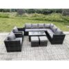 Fimous - 10 Seater Rattan Corner Sofa Lounge Sofa Set With Rectangular Coffee Table 2 Stool Dark Grey Mixed Right Hand