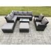 Fimous - 10 Seater Rattan Lounge Corner Sofa Set Wicker pe Outdoor Garden Furniture Set with Coffee Table 2 Big Footstool 2 Armchair Dark Grey Mixed