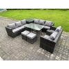 Fimous 10 Seater Wicker PE Rattan Outdoor Furniture Lounge Sofa Garden Dining Set with Dining Table Side Table Armchairs 2 Stools Dark Grey Mixed