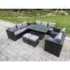 Fimous - 10 Seater Wicker pe Garden Furniture Rattan Sofa Set Outdoor Adjustable Rising Lifting Dining Table Set with 2 Armchairs 2 Stools Dark Grey