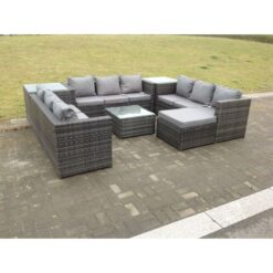 Fimous - 10 Seater u Shape Rattan Sofa Set Outdoor Garden Furniture Patio With 3 Table Dark Grey Mixed