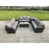 Fimous 11 Seater Outdoor Lounge Sofa Set Rattan Garden Furniture Set with Rectangular Coffee Table Side Table 2 Small Footstools 3 Seater Sofa Dark