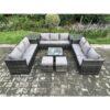 Fimous 11 Seater Outdoor Rattan Garden Furniture Set Patio Lounge Sofa Set with 2 Side Tables Square Coffee Table 2 Small Footstool Dark Grey Mixed