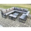 Fimous - 11 Seater Patio Outdoor Garden Furniture Aluminium Lounge Corner Sofa Set with Square Coffee Table with 2 Small Footstools Dark Grey