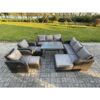 Fimous 11 Seater Rattan Outdoor Garden Furniture Sofa Set Patio Table & Chairs Set with 3 Seater Sofa Rectangular Dining Table 3 Footstool Dark Grey