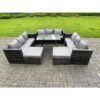 Fimous 11 Seater Wicker PE Rattan Outdoor Furniture Lounge Sofa Garden Dining Set with Dining Table 2 Big Footstools Dark Grey Mixed