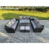 Fimous 11 Seater Wicker Rattan Garden Furniture Set with Rectangular Dining Table Side Table 2 Small Footstools Patio Outdoor Lounge Sofa Set