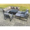 Fimous - 12 Seater Aluminium Outdoor Garden Furniture Set Patio Lounge Sofa with Oblong Coffee Table Chair 2 Small Footstools Big Footstool Dark Grey