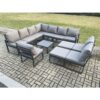 Fimous - 12 Seater Outdoor Aluminium Garden Furniture Set Corner Lounge Sofa Set with Square Coffee Table 2 Big Footstools Dark Grey