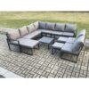 Fimous 12 Seater Patio Outdoor Garden Furniture Aluminium Lounge Corner Sofa Set with Square Coffee Table with 3 Footstools Dark Grey