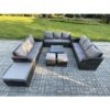 Fimous 12 Seater Rattan Outdoor Furniture Set Patio Garden Sofa Set with Square Coffee Table 3 Seater Sofa 3 Footstools Dark Grey Mixed