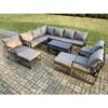 Fimous - 13 Seater Aluminium Outdoor Garden Furniture Set Patio Lounge Sofa with Oblong Coffee Table Chair 2 Small Footstools 2 Big Footstools Dark