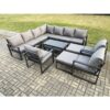 Fimous - 14 Seater Aluminium Outdoor Garden Furniture Set Patio Lounge Sofa with Oblong Coffee Table 3 Pcs Chair 2 Small Footstools 2 Big Footstools