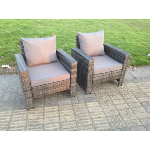 Fimous 2 PC PE Wicker High Back Rattan Garden Arm Chair Patio Outdoor Garden Furniture Accessory Dark Grey Mixed