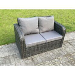 Fimous 2 Seater Curved Arm Rattan Love Sofa Patio Outdoor Garden Furniture With Cushion