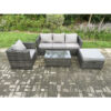 Fimous 4 PCS Outdoor Lounge Sofa Set Wicker PE Rattan Garden Furniture Set with Armchair Oblong Coffee Table Big Footstool Dark Grey Mixed