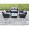 Fimous 4 PCS Outdoor Lounge Sofa Set Wicker PE Rattan Garden Furniture Set with Armchair Square Coffee Table Double Seat Sofa Dark Grey Mixed