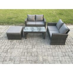 Fimous - 4 Pieces Garden Furniture Sets Poly Rattan Outdoor Patio Furniture pe Wicker Furniture Set with Big Footstool Loveseat and Table for Garden