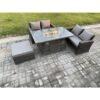 Fimous - 4 Pieces Garden Furniture Sets Poly Rattan Outdoor Patio Gas Firepit Dining Table Sofa Set with Big Footstool