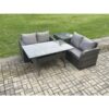 Fimous - 4 Seater Rattan Outdoor Garden Furniture Set Rectangular Dining Table and Loveseat Sofa Set With Side Table Dark Grey Mixed