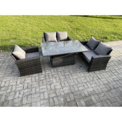 Fimous 4pcs Rattan Outdoor Garden Furniture Sofa Set Height Adjustable Rising Lifting Table Dark Grey Mixed