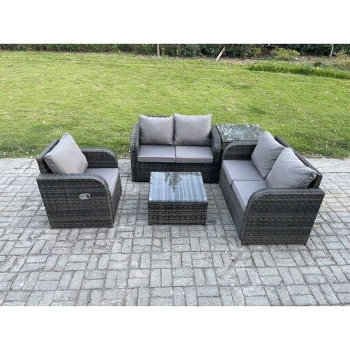 Fimous 5 Piece Garden Furniture Sets 5 Seater Outdoor Patio Furniture Set Weaving Wicker Rattan Sofa Chair and Table with Side Table