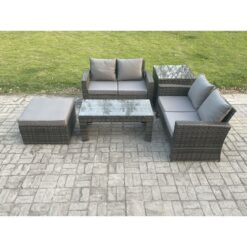 Fimous - 5 Pieces Garden Furniture Sets Poly Rattan Outdoor Patio Furniture pe Wicker Furniture Set with Big Footstool Loveseat and Table for Garden