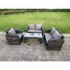 Fimous 5 Seater Dark Grey PE Wicker Rattan Garden Furniture Set Reclining Chair Love Sofa 2 Seater Sofa Set Outdoor Oblong Coffee Table