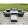 Fimous - 5 Seater Outdoor Garden Furniture High Back Rattan Sofa Dining Table Set with 2 SideTables Big Footstool Dark Grey Mixed