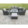 Fimous 5 Seater Outdoor Rattan Garden Furniture Set Patio Lounge Sofa Set with Coffee Table Big Footstool Side Table Dark Grey Mixed