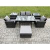 Fimous 5 Seater PE Wicker Outdoor Garden Furniture Set Patio Furniture Rattan Rectangular Dining Table Lounge Sofa with 2 Side Tables Big Footstool