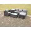 Fimous - 5 Seats Rattan Sofa Set Coffee Table Chair Set Outdoor Patio Garden Furniture In Dark Grey