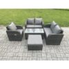 Fimous - 5 pcs Garden Furniture set Rattan Outdoor Lounge Sofa Table Chair With Tempered Glass Table Dark Grey Mixed