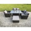 Fimous 5pcs Rattan Outdoor Garden Furniture Set Height Adjustable Rising Lifting Table Sofa Dining Set with Big Footstool Dark Grey Mixed