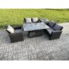 Fimous 5pcs Rattan Outdoor Garden Furniture Set Height Adjustable Rising Lifting Table Sofa Dining Set with Side Table Dark Grey Mixed