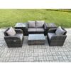 Fimous 6 PC Outdoor PE Rattan Garden Furniture Set Wicker Love Sofa Coffee Table 2 Armchair 2 Side Tables Dark Grey Mixed