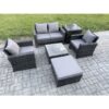 Fimous 6 PCS Outdoor Lounge Sofa Set Wicker PE Rattan Garden Furniture Set with Armchair Square Coffee Table Double Seat Sofa Big Footstool Side