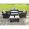 Fimous 6 Seater Dark Grey Mixed High Back Rattan Sofa Set Rectangular Coffee Table Garden Furniture Outdoor 2 Stools