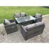 Fimous 6 Seater Dark Grey PE Wicker Rattan Garden Furniture Set Reclining Chair 2 Seater Love Sofa Set Outdoor Rectangular Dining Table