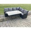 Fimous 6 Seater Garden Rattan Furniture Corner Sofa Dining Table Set with Temper Glass and Cushions Indoor Outdoor Lounge Sofa Set