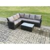 Fimous - 6 Seater High Back Rattan Garden Furniture Set Corner Sofa With Rectangular Coffee Table