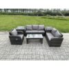 Fimous 6 Seater High Back Rattan Garden Furniture Set with Loveseat Sofa Rectangular Coffee Table 2 Side Tables Indoor Outdoor Patio Lounge Sofa Set