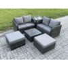 Fimous 6 Seater High Back Rattan Garden Furniture Set with Square Coffee Table 2 Big Footstool Love Sofa Indoor Outdoor Patio Lounge Sofa Set Dark