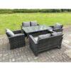 Fimous 6 Seater Outdoor Dark Grey Mixed High Back Rattan Sofa Dining Table Set Garden Furniture Arm Chairs Love Sofa